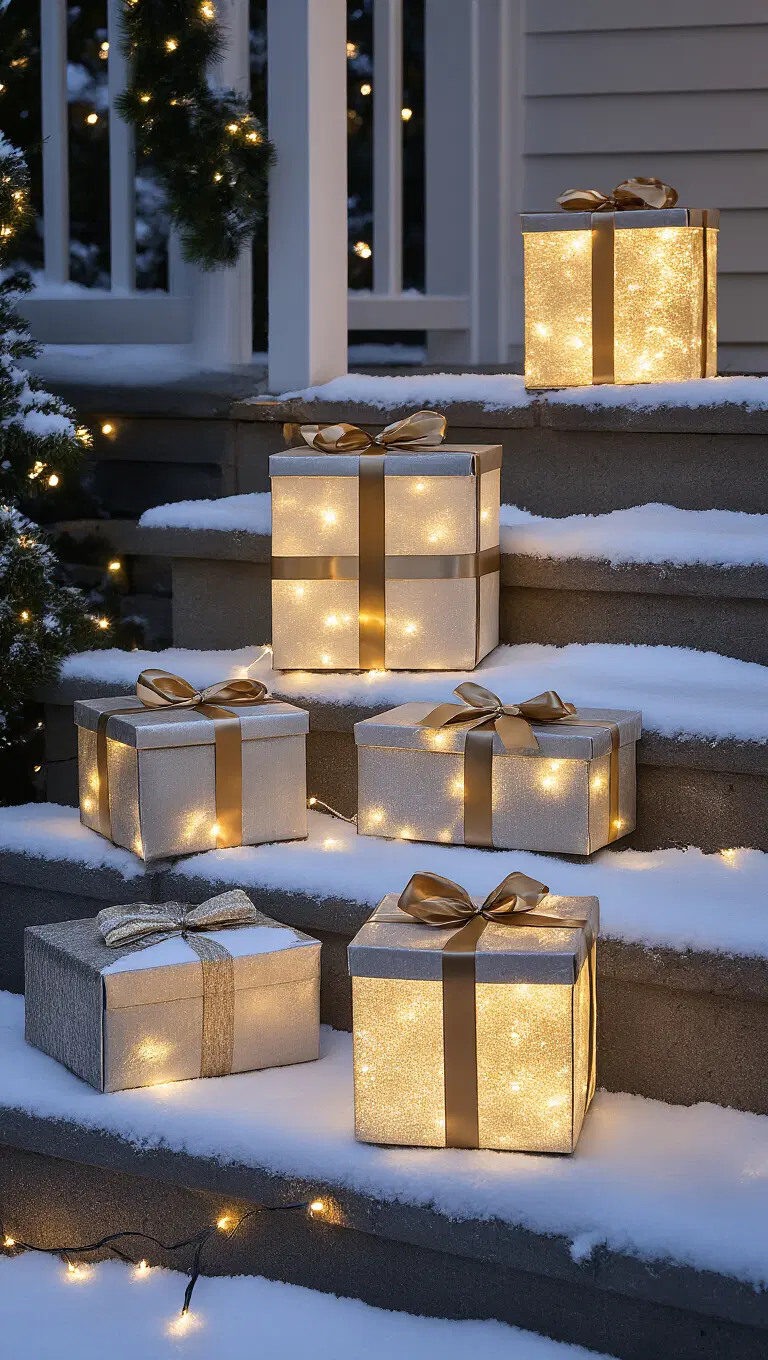 weatherproof holiday gift box arrangement outdoors