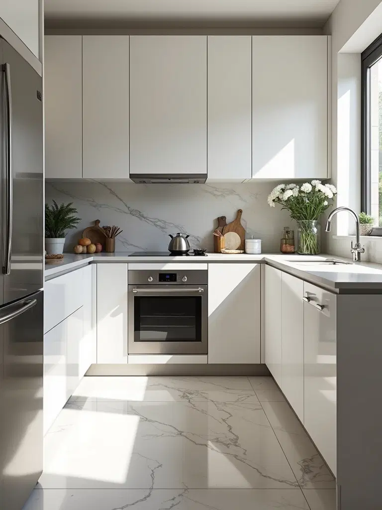 reflective kitchen surfaces brighten space