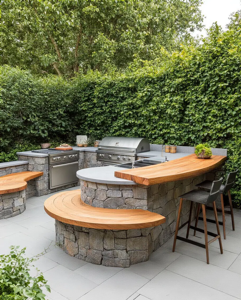 kitchen island with curved built-in seating for socializing