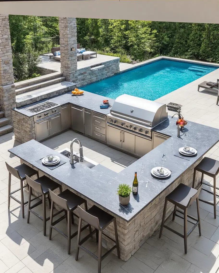 seamless poolside outdoor kitchen