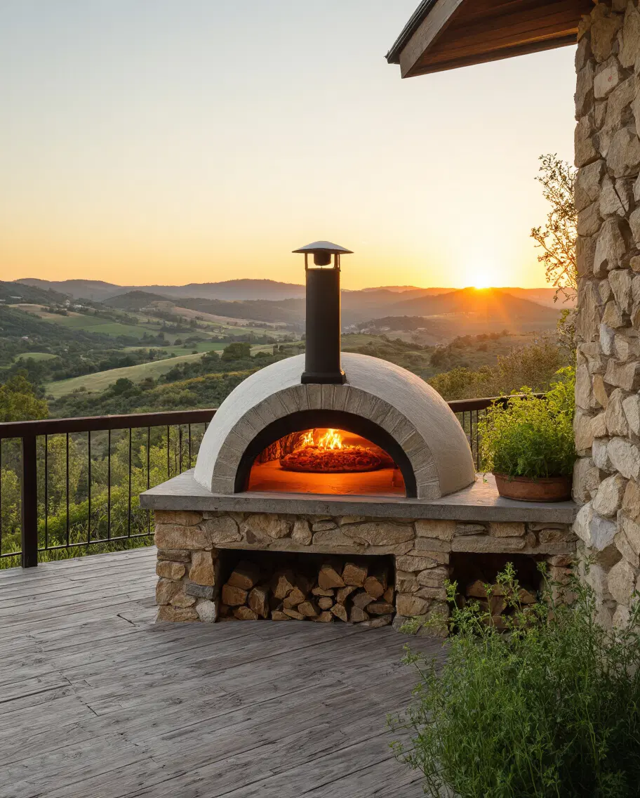 outdoor pizza oven with panoramic view