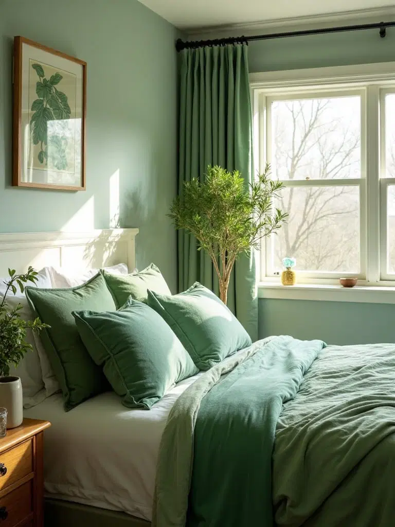green textiles for bedroom makeover