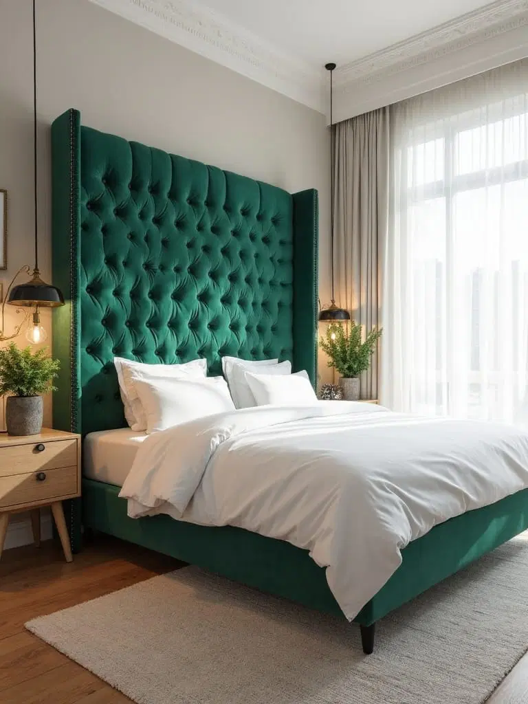 bold green headboard for bedroom