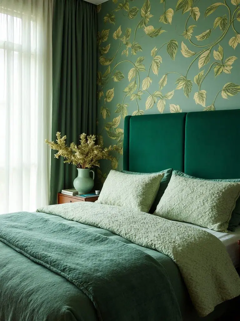 monochromatic green bedroom design