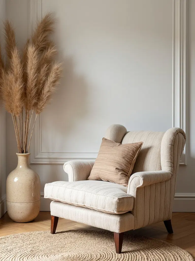 plush neutral striped armchair