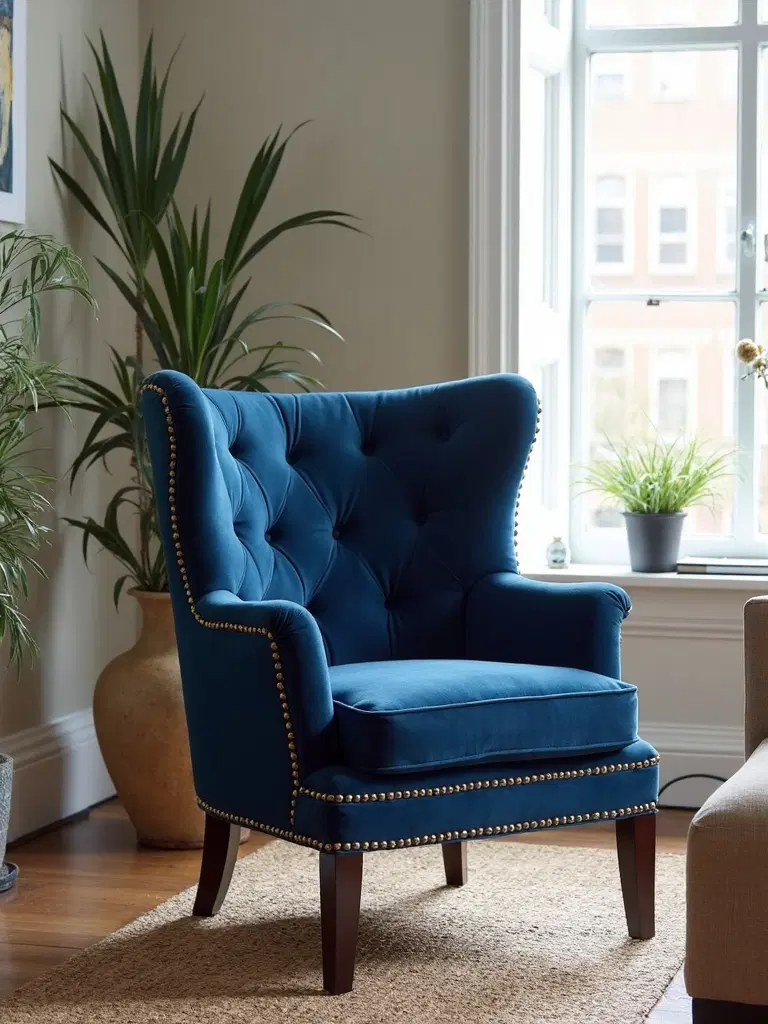 classic wood frame armchair with nailhead