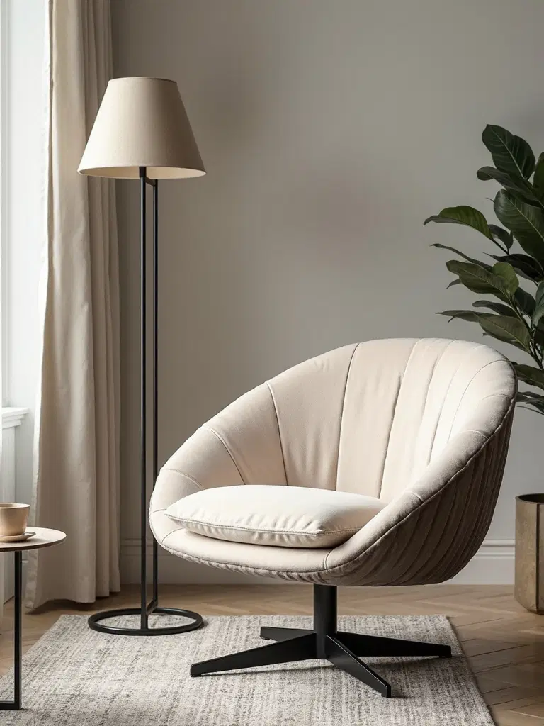 modern swivel chair with plush fabric upholstery
