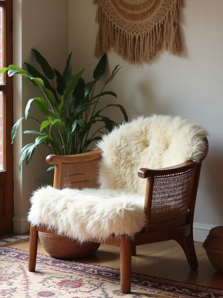 boho moroccan armchair with shaggy wool