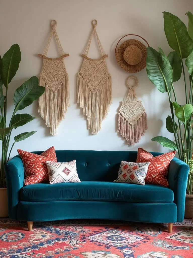 vibrant bohemian velvet sofa patterns