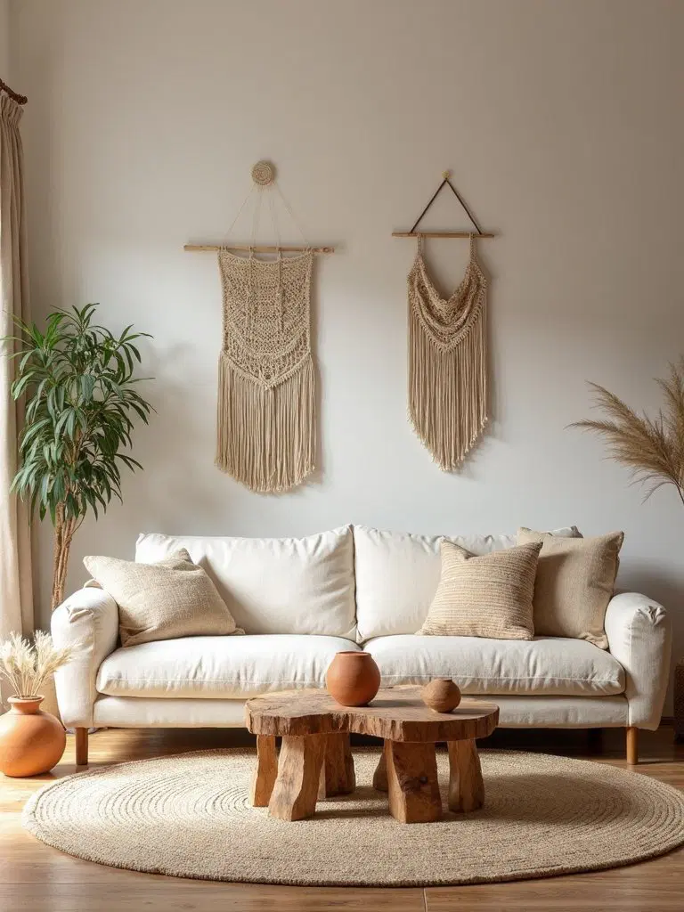 calming neutral sectionals anchor bohemian decor