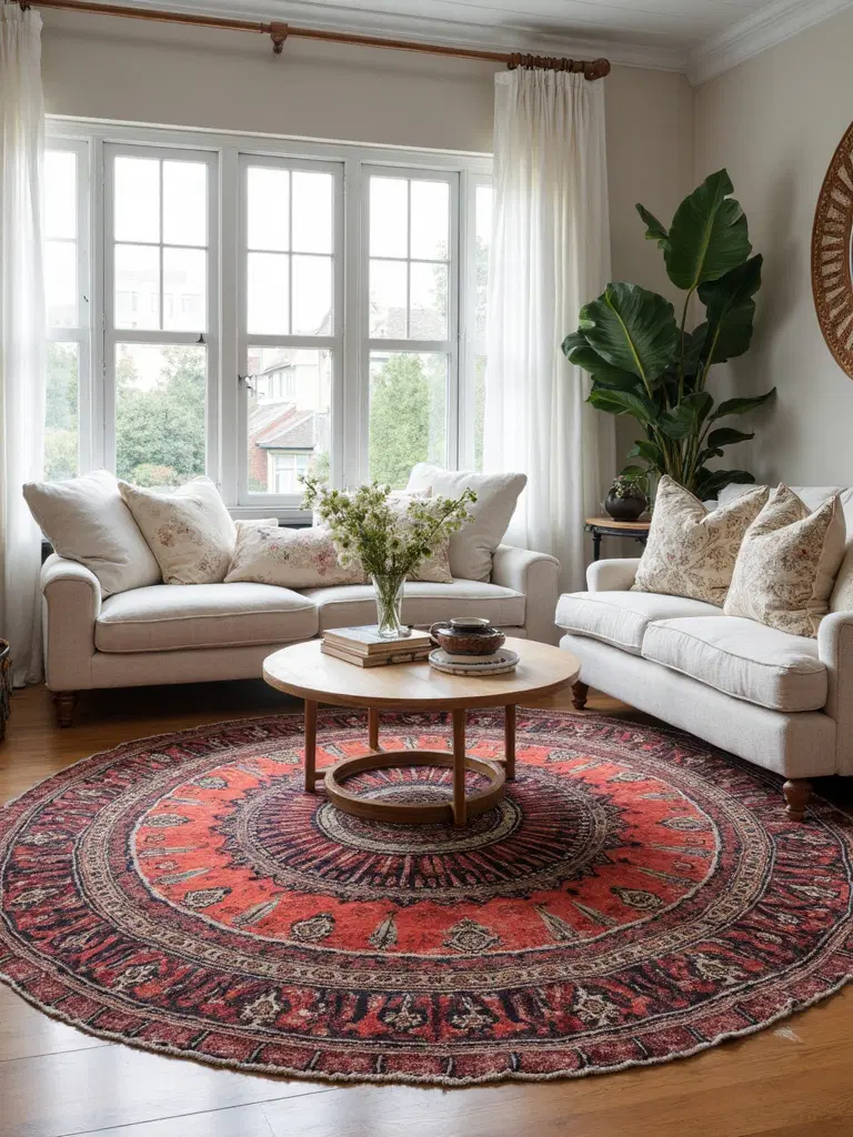 center-focused medallion boho rug