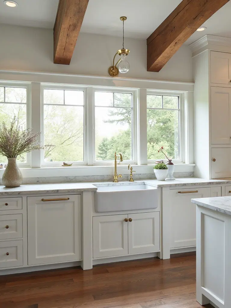 Shaker style cabinetry in farmhouse kitchen