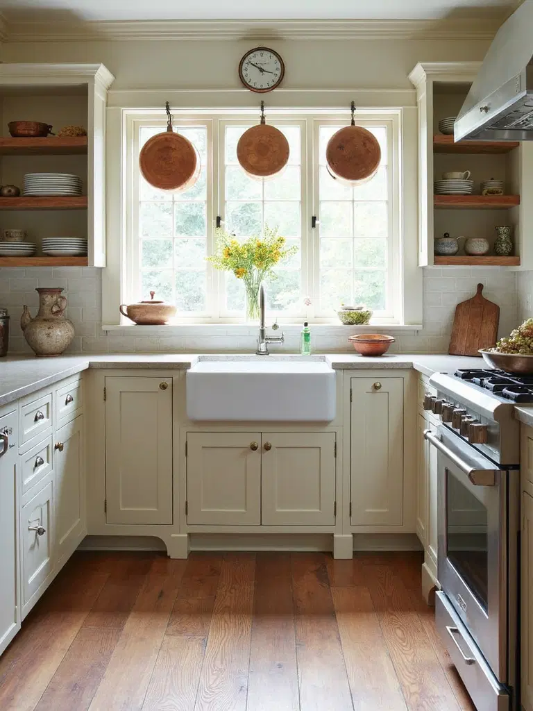 reclaimed wood flooring in rustic farmhouse kitchen