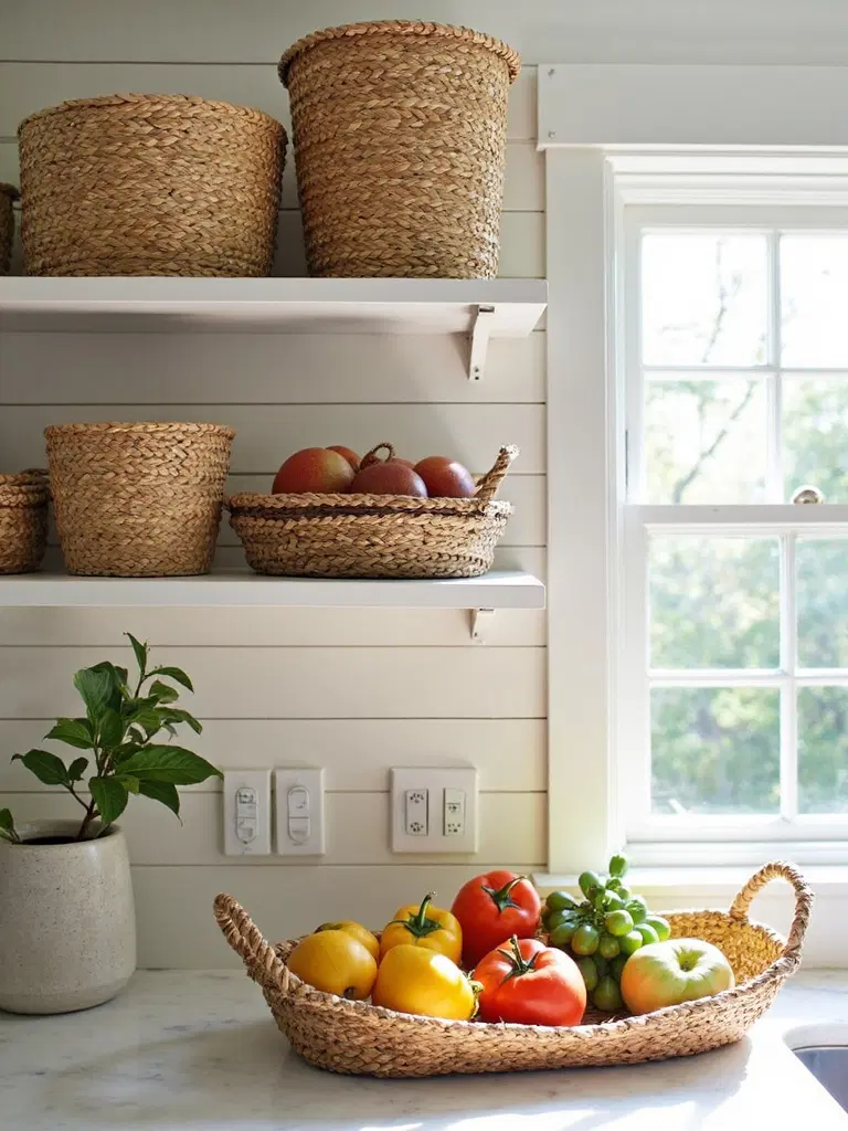woven baskets for rustic kitchen storage