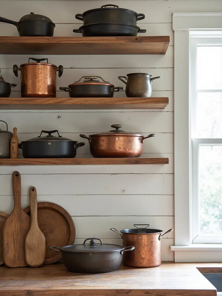 display of vintage kitchenware for farmhouse charm