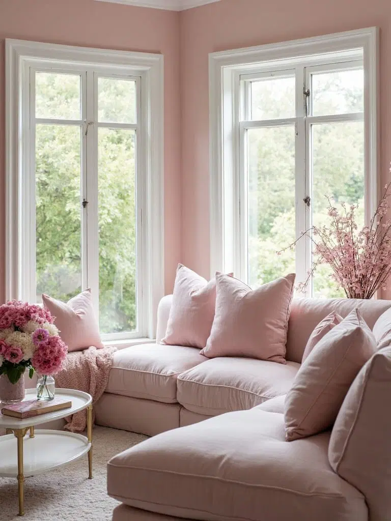 living room inspired by blush rose tones