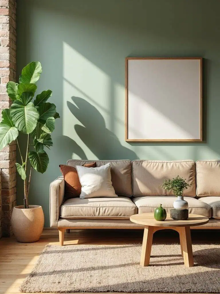 urban living room with forest green accents