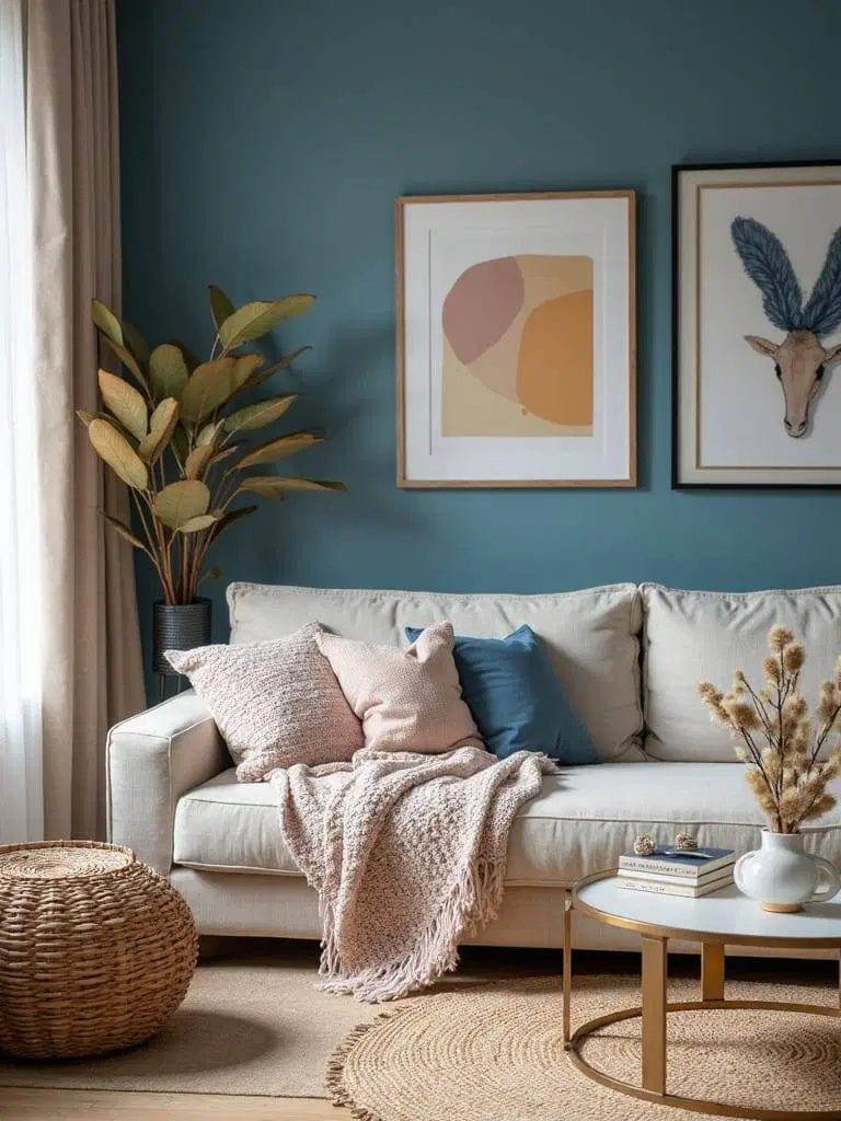 dual-tone blue textured walls