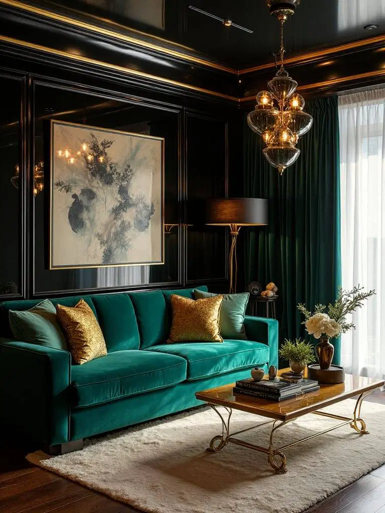 glossy onyx art deco living room