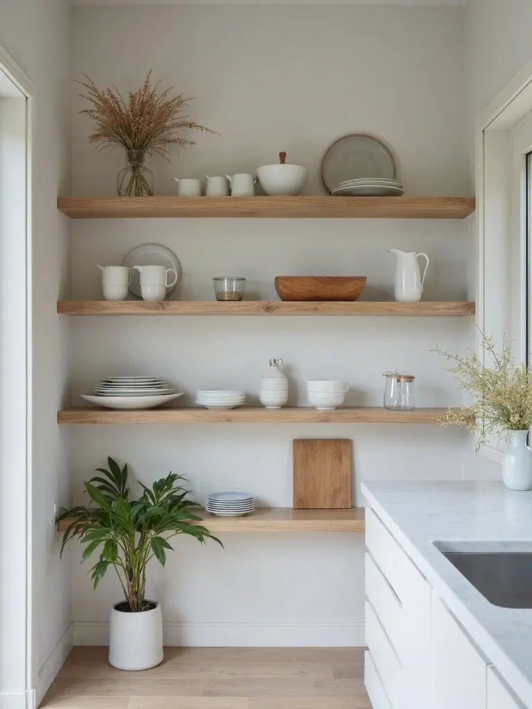 open shelves add spaciousness and style