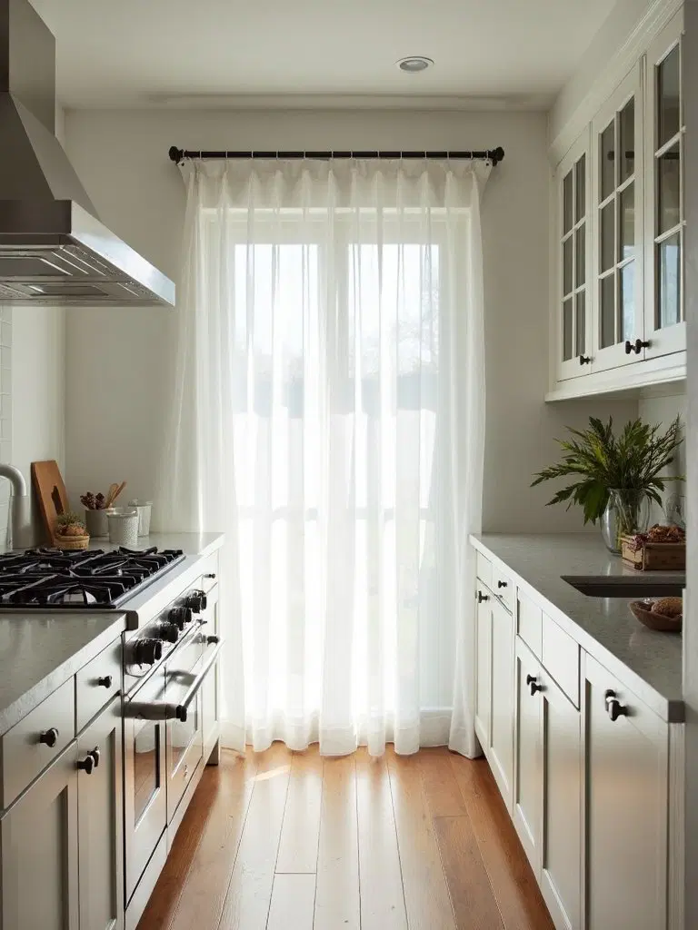 kitchen window with light curtains