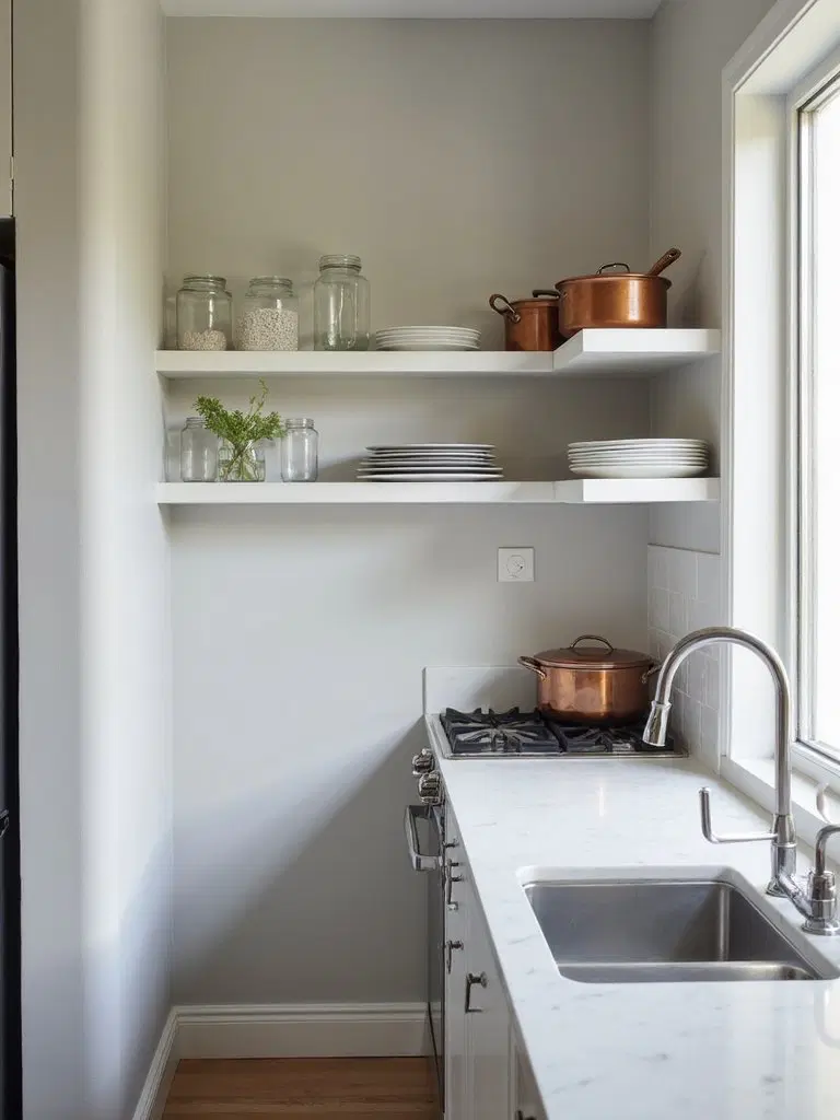 floating shelves improving kitchen storage