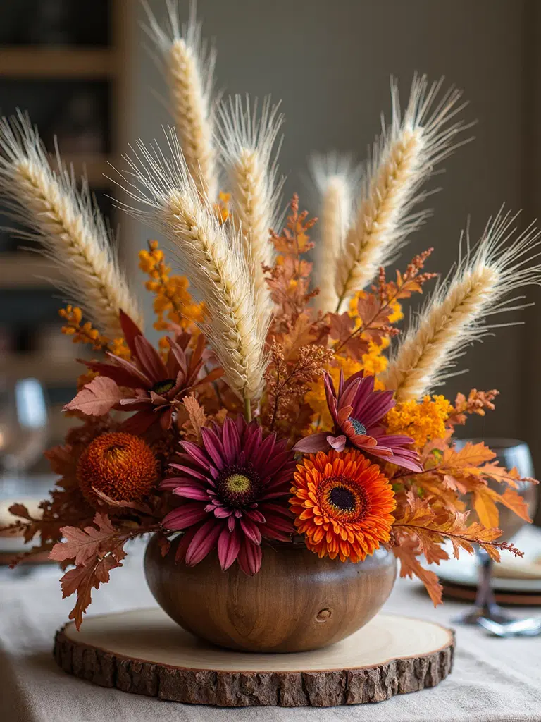 dried flowers and wheat centerpiece