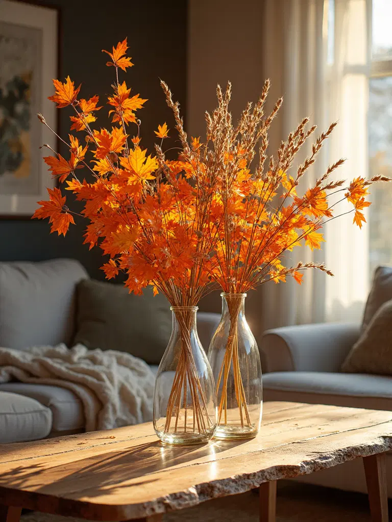 autumnal branches on coffee table