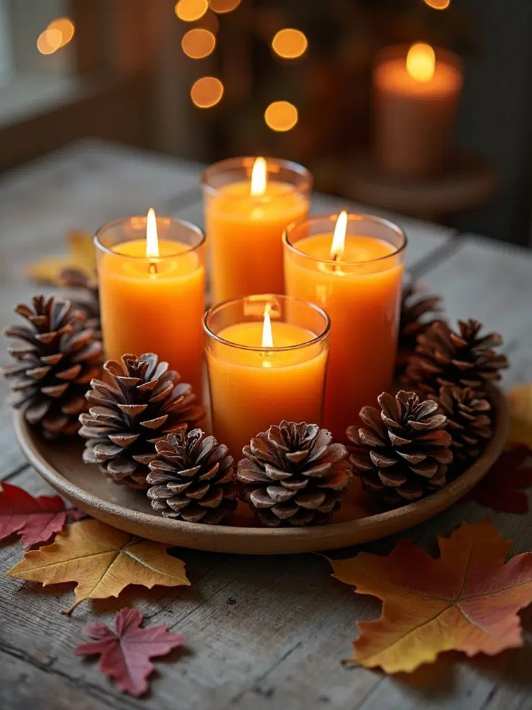 pinecone votive centerpiece display