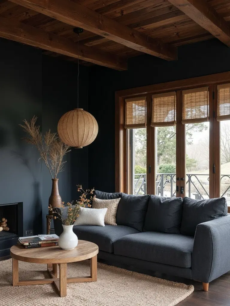 navy walls natural textures