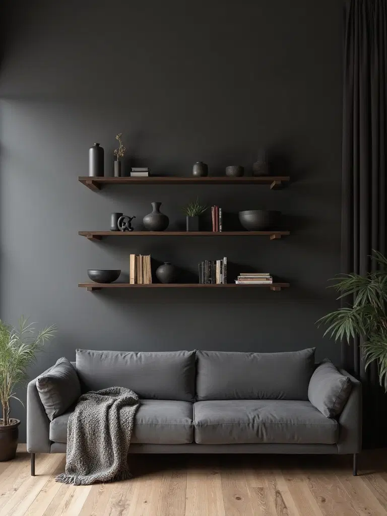 espresso shelves enhance aesthetics