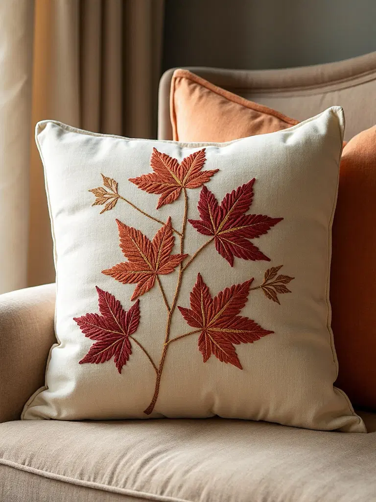 embroidered leaf cushion designs