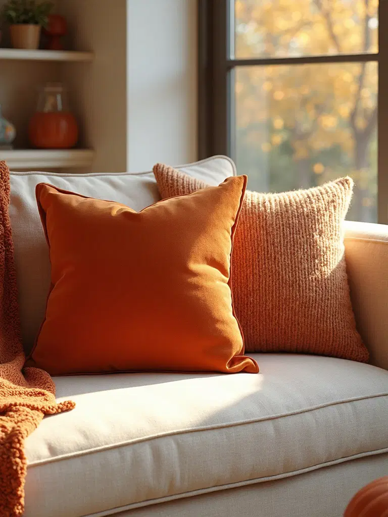 pumpkin spice colored cozy pillows