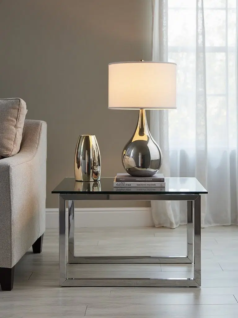 modern glass and metal side tables