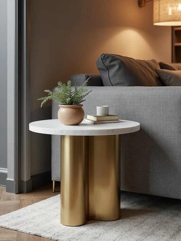 contrasting materials in modern side tables