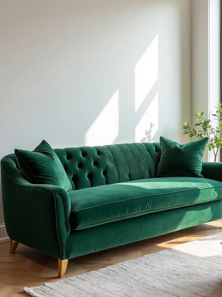 luxury velvet sofa in vibrant jewel tones