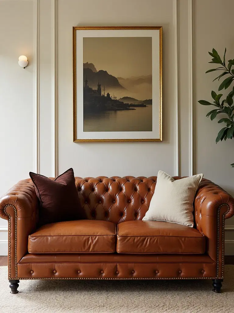 elegant leather sofa in modern living room