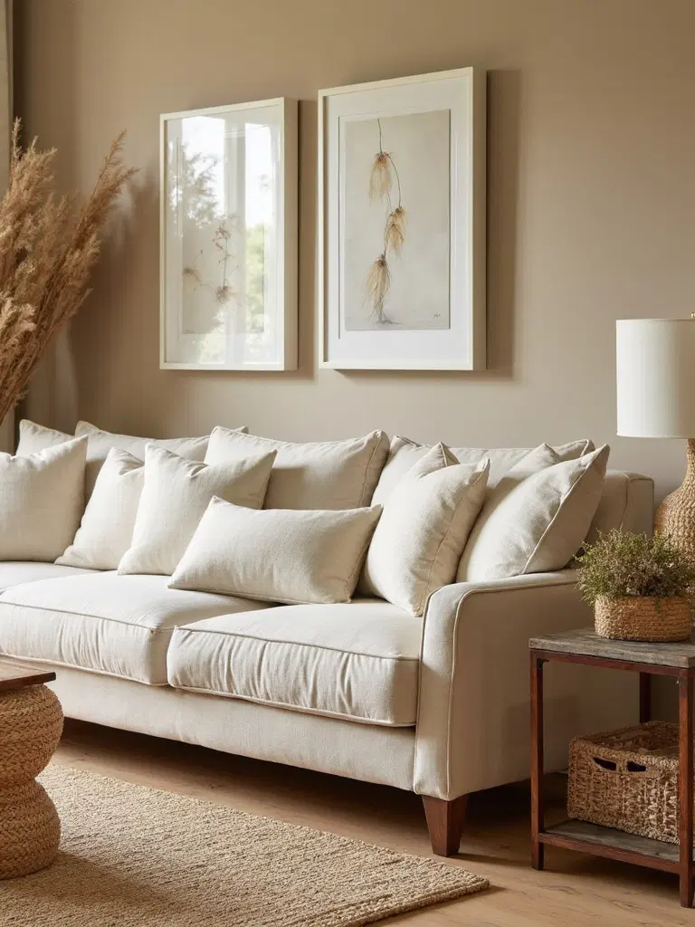 neutral-toned sofa in modern living room