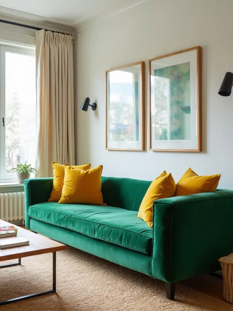 bold colored sofa in modern setting