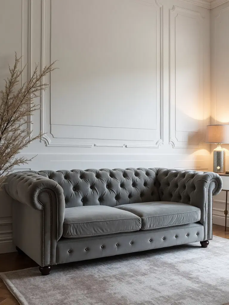 tufted sofa adding elegance to living room
