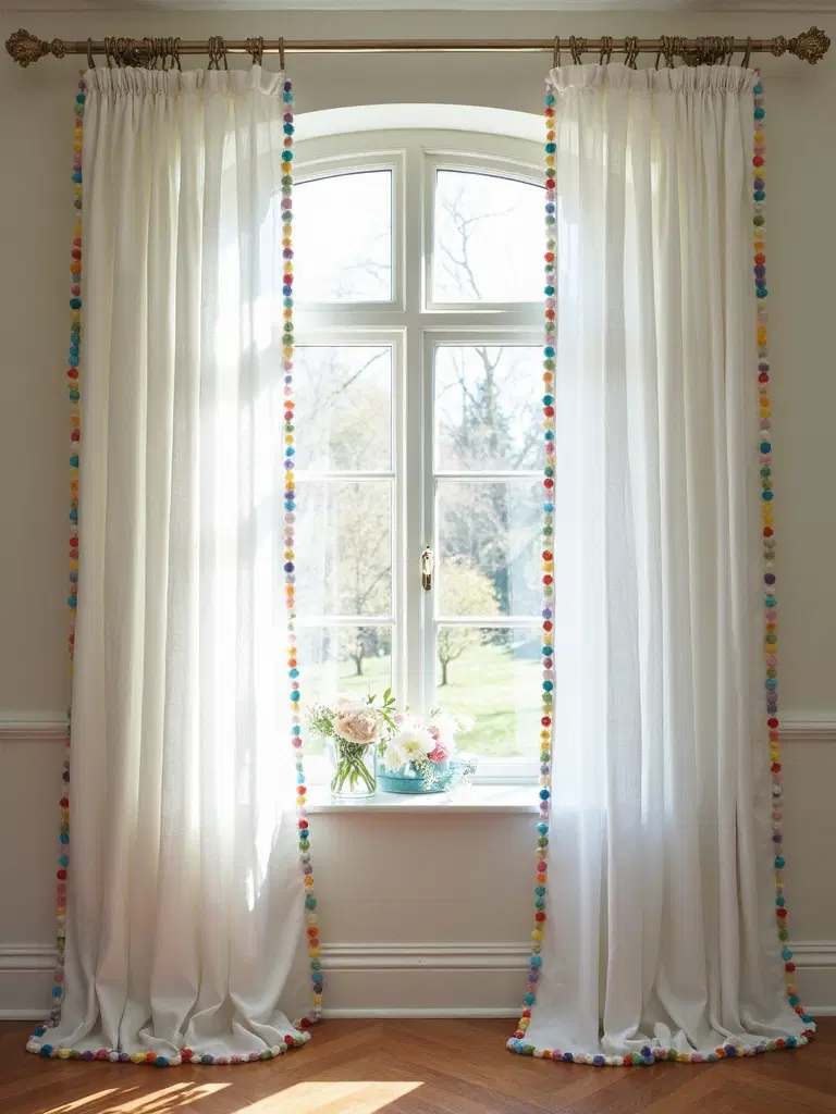 neutral curtains enhanced by decorative trims