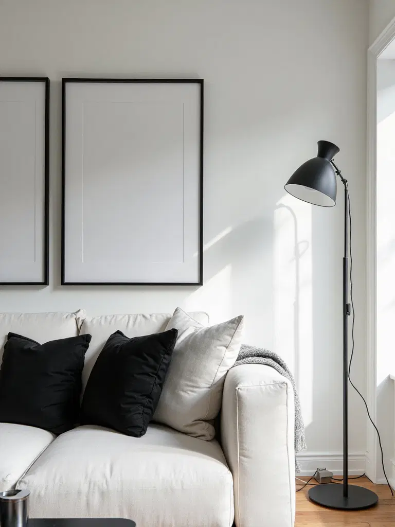 black accents in minimalist room