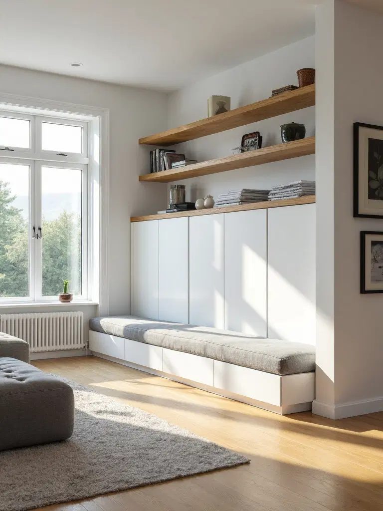 hidden storage in minimalist living room