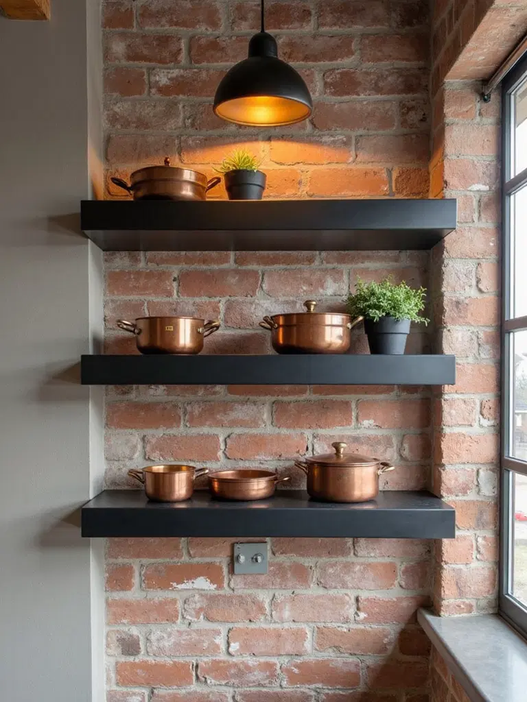 striking industrial kitchen shelving elements