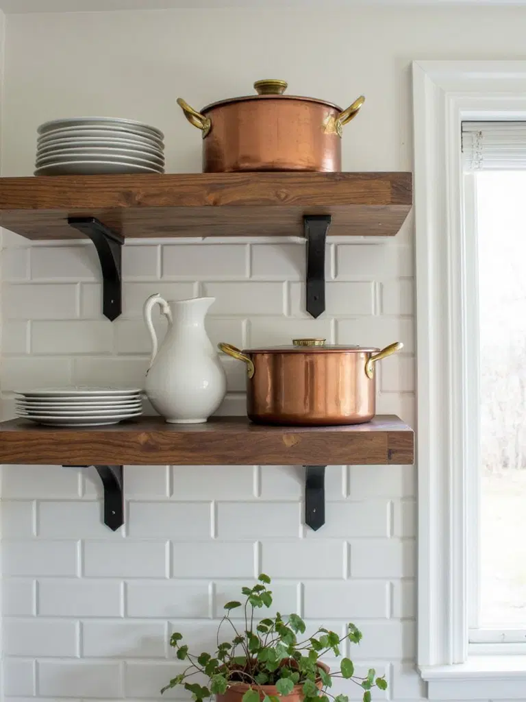 rustic farmhouse kitchen shelving charm
