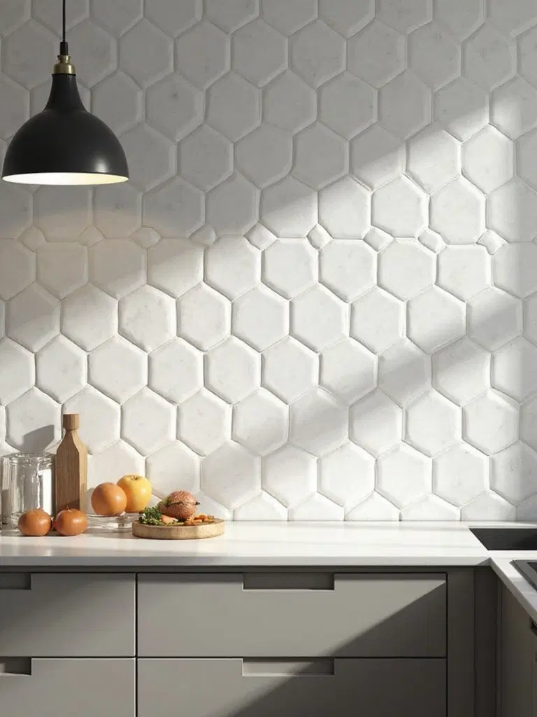 dimensional ceramic tile backsplash