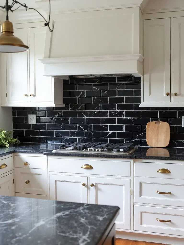 elegant black marble kitchen backsplash
