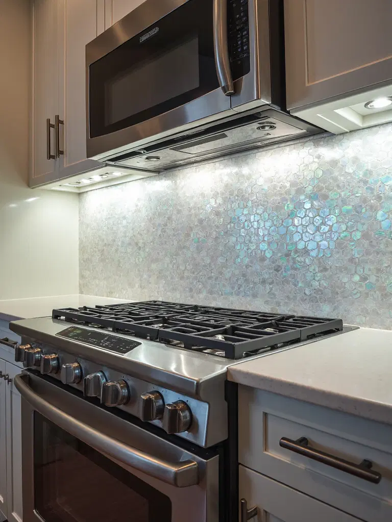 exquisite mother of pearl mosaic kitchen tiles