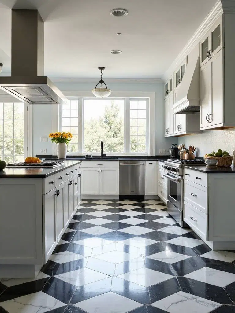 classic versatile checkerboard kitchen flooring