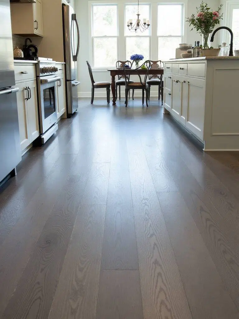 custom wood floor stain in kitchen